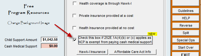 The 252E.1A(4) checkbox on the Medical screen of Iowa Support Master